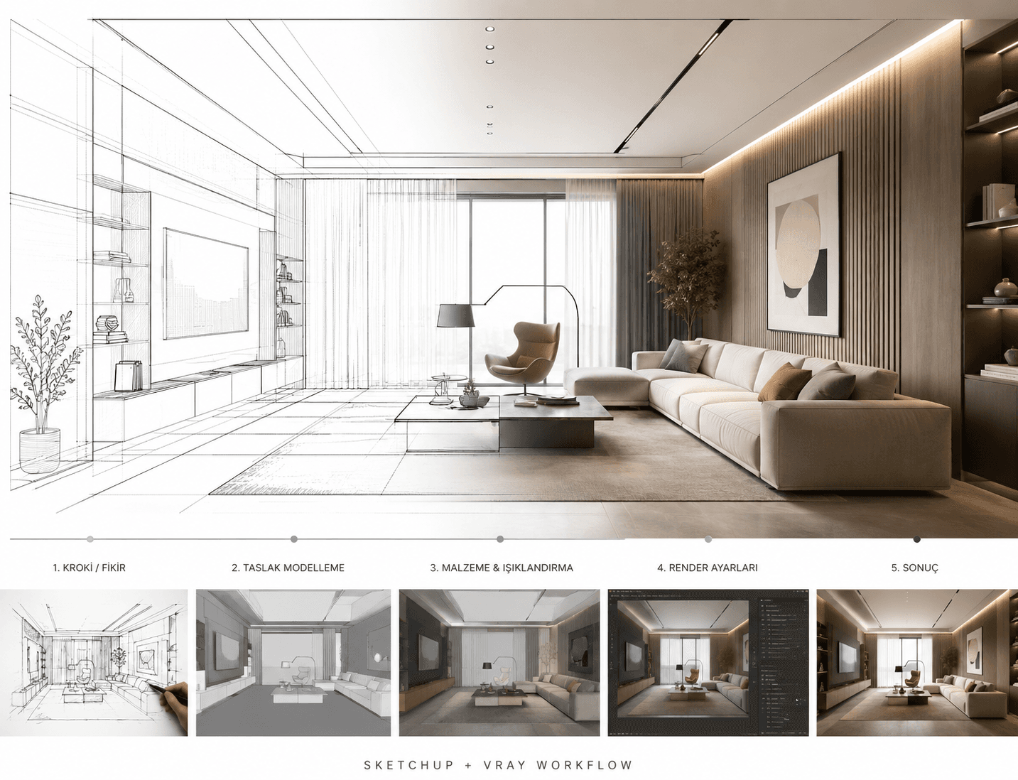 3D render iç mimarlık görselleştirme